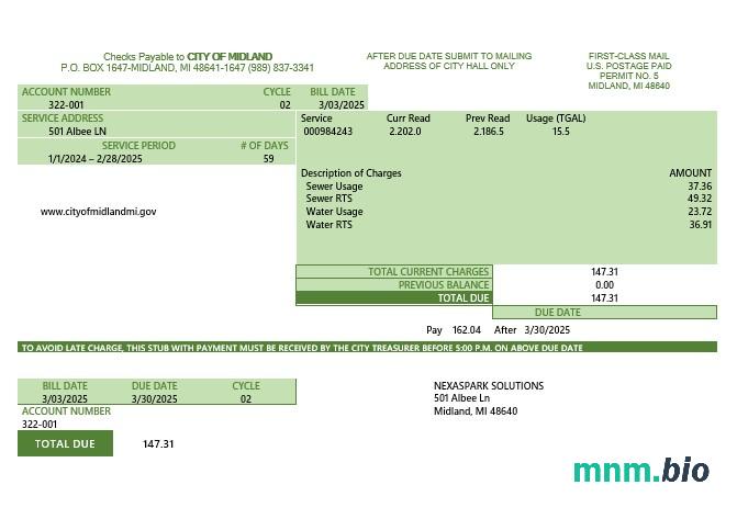 USA Michigan water rachunek za usługi komunalne szablon w formacie Word i PDF